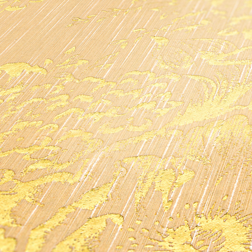             Strukturtapete mit goldenem Blütenmuster – Gold, Creme
        
