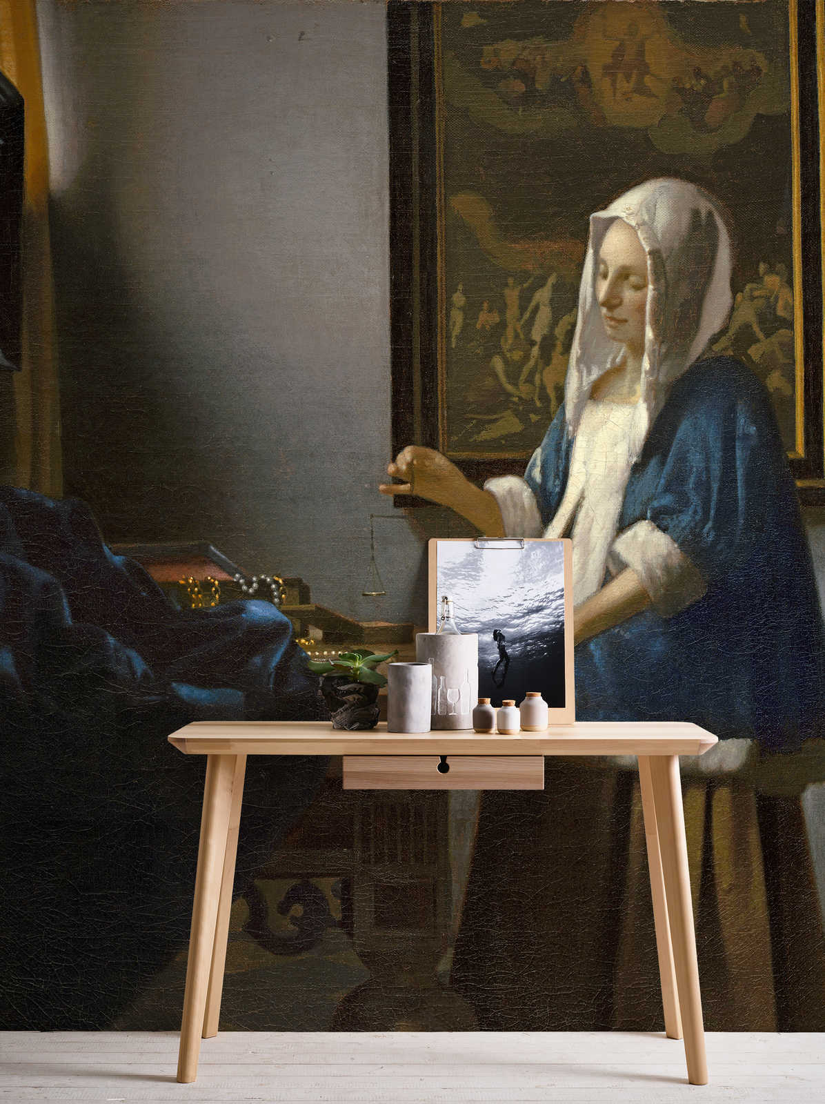             Fototapete "Frau mit Waage" von Jan Vermeer
        
