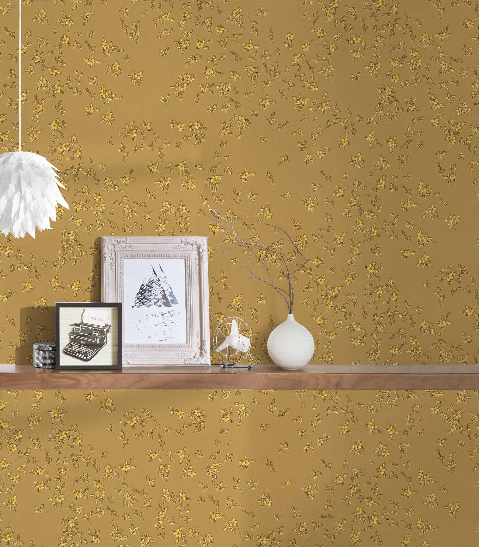             Goldene VERSACE Tapete im Blümchen Design – Gold, Gelb
        