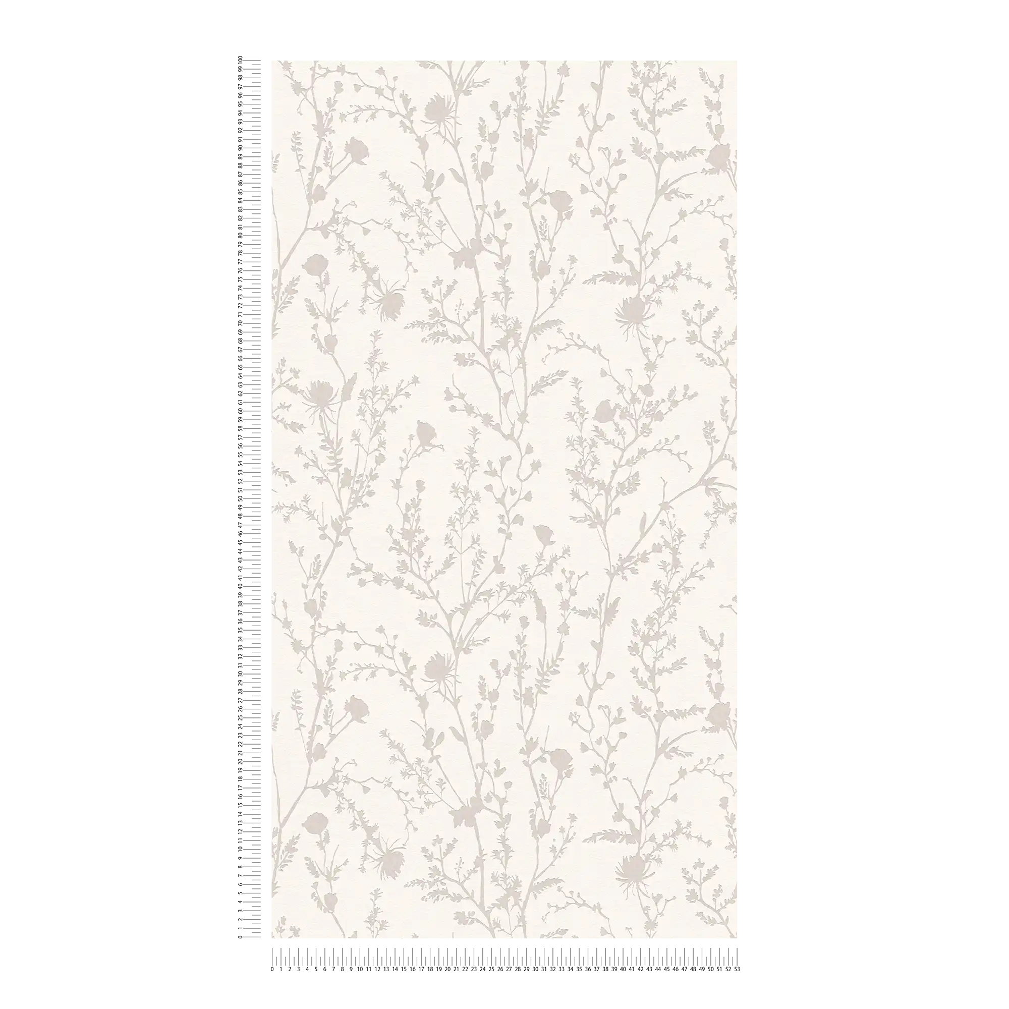             Vliestapete sanftes Gräser und Blumenmuster – Weiß, Grau
        
