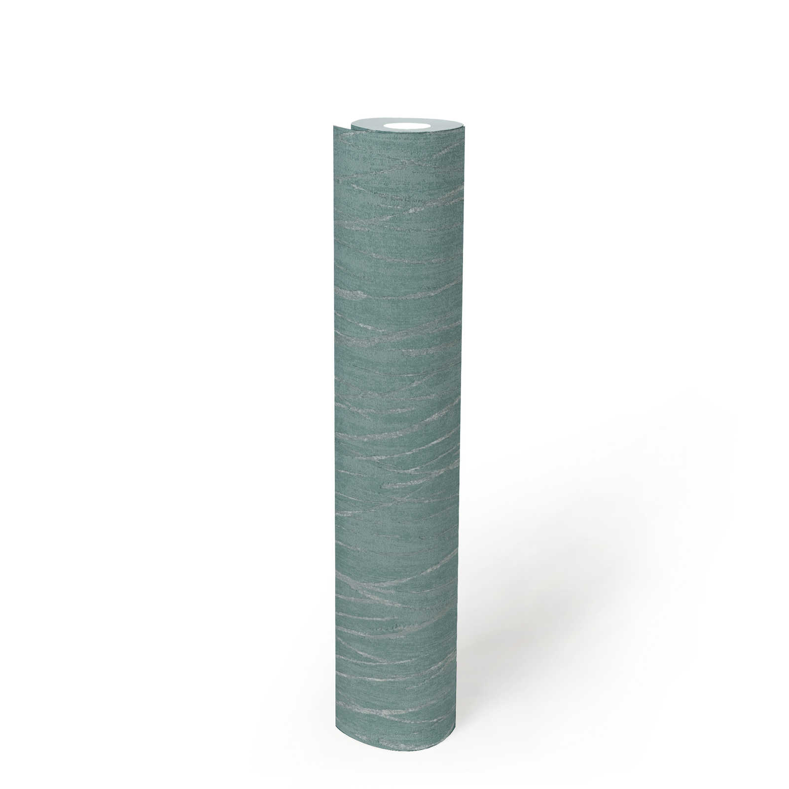             Strukturtapete mit Metallic Farben – Blau, Grün, Silber
        