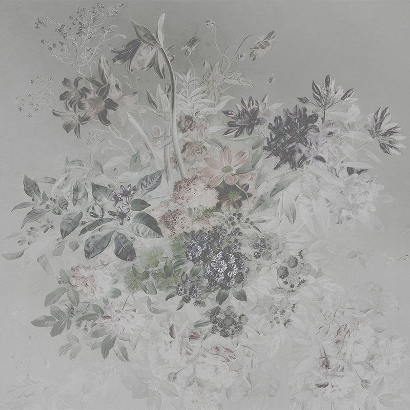 Fototapete romantisches Blumen Design – Grau, Weiß
