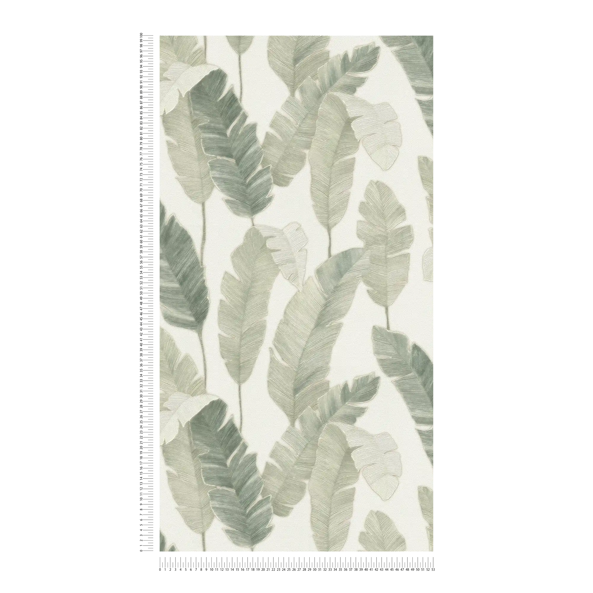             Vliestapete mit Palmenblättern in heller Farbe – Weiß, Grün, Blau
        