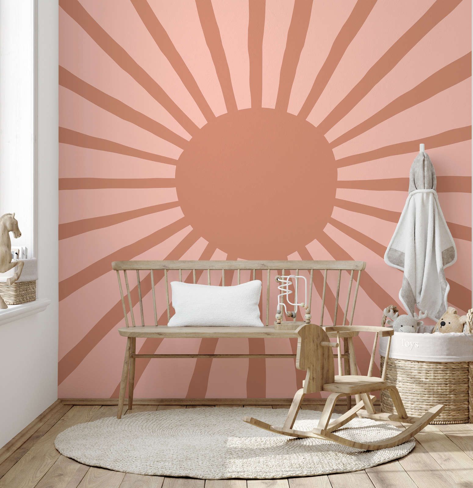             Fototapete abstrakte Sonne im gemalten Stil – Glattes & perlmutt-schimmerndes Vlies
        