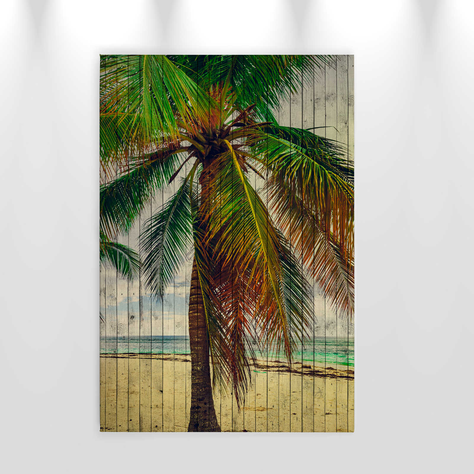             Tahiti 3 - Palmen Leinwandbild mit Urlaubsfeeling - Holzpaneele Struktur – 0,60 m x 0,90 m
        