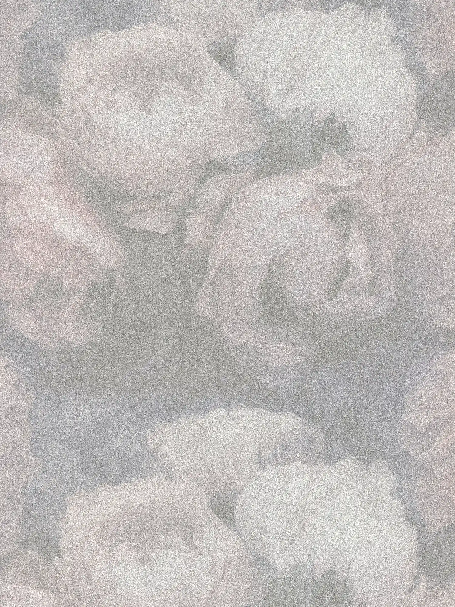 Pastell Tapete mit Pfingstrosen – Rosa, Grau, Weiß
