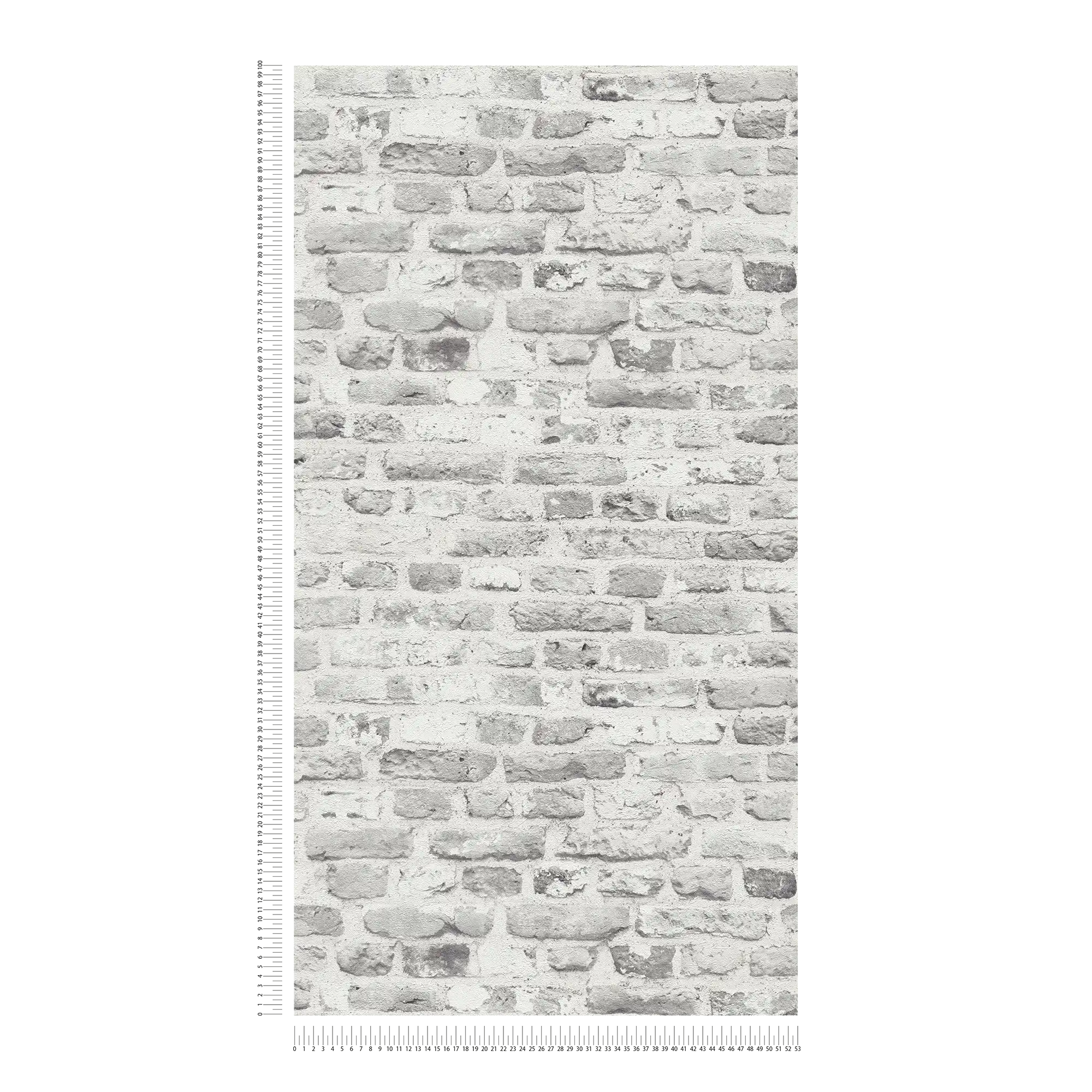             Steinoptik Tapete mit 3D Mauerwerk – Grau, Weiß
        