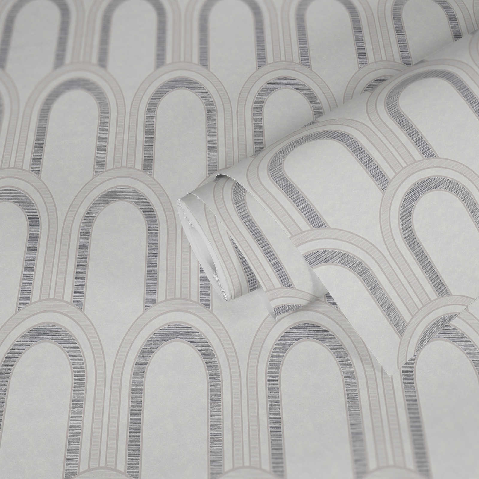             Vliestapete in Bogenoptik mit Glanzeffekt – Weiß, Grau, Silber
        