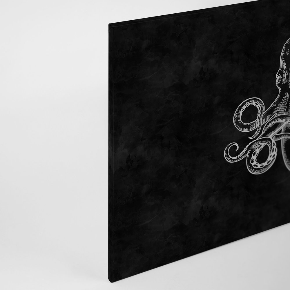            Schwarz-Weißes Leinwandbild Oktopus & Tafel-Look – 0,90 m x 0,60 m
        