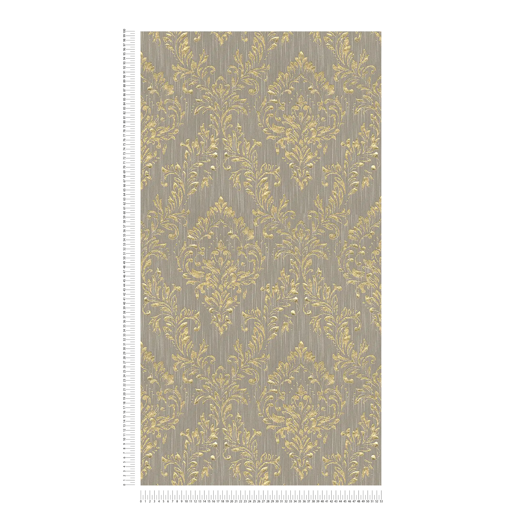            Ornament-Tapete floral mit goldenem Glitzer-Effekt – Gold, Beige
        