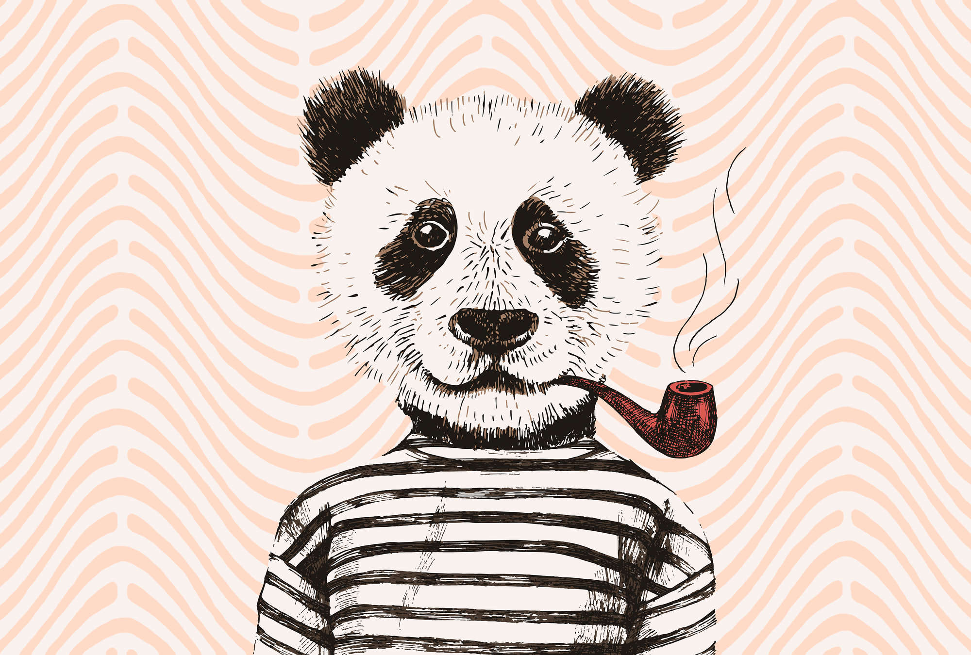             Panda Fototapete Comic-Design für Kinderzimmer – Orange, Rot, Weiß
        
