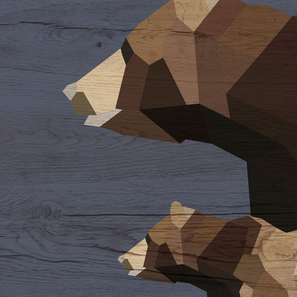             Yukon 3 – Fototapete Bären Familie im Facetten Design & Holzoptik
        
