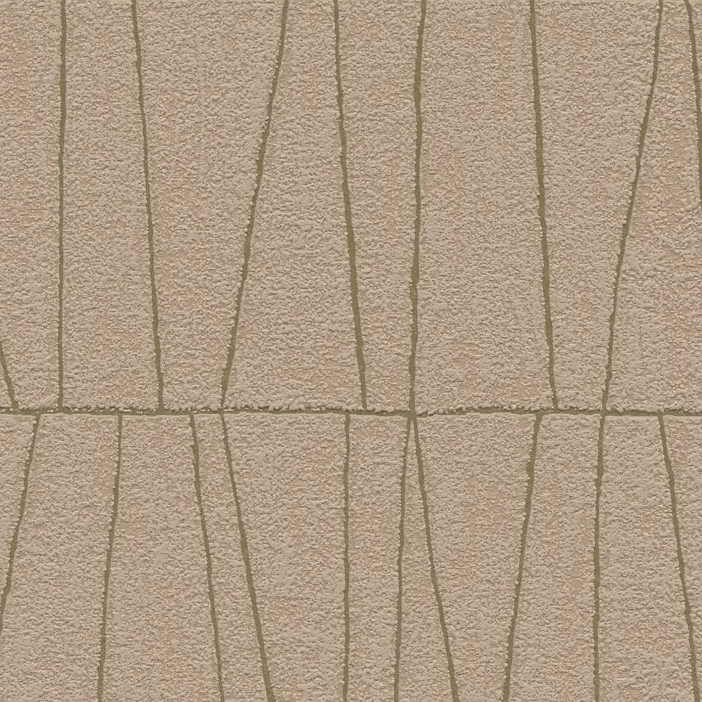             Abstrakte Mustertapete mit Linien Details – Altrosa, Gold
        