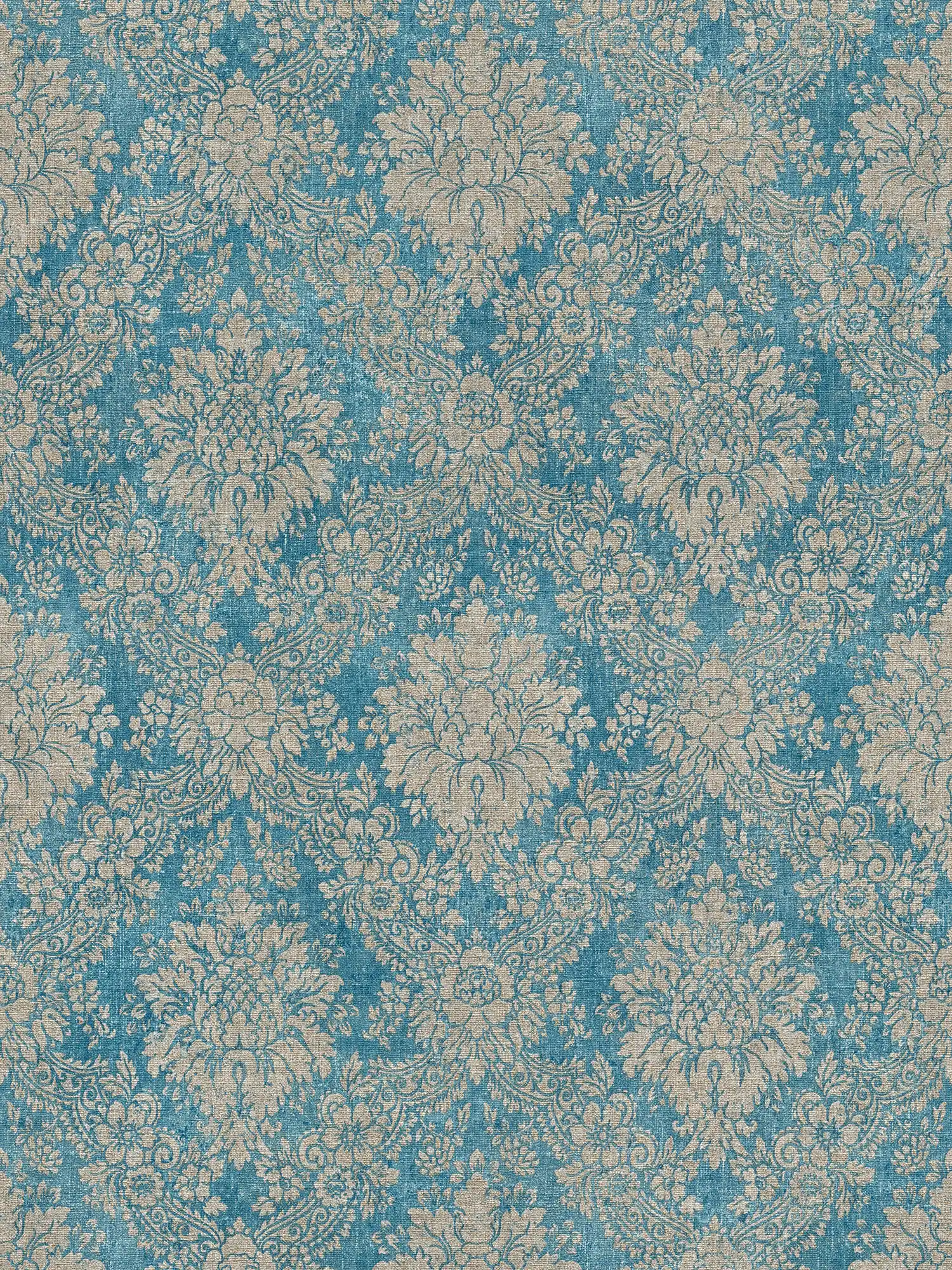         Florale Ornament Tapete mit Metallic Effekt & Used Optik – Blau, Braun, Metallic
    