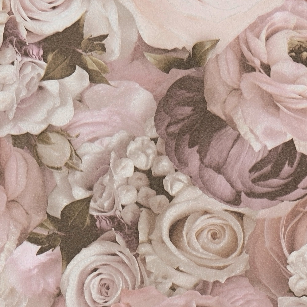            Selbstklebende Tapete | Blumenmuster mit Rosen – Rosa, Creme
        