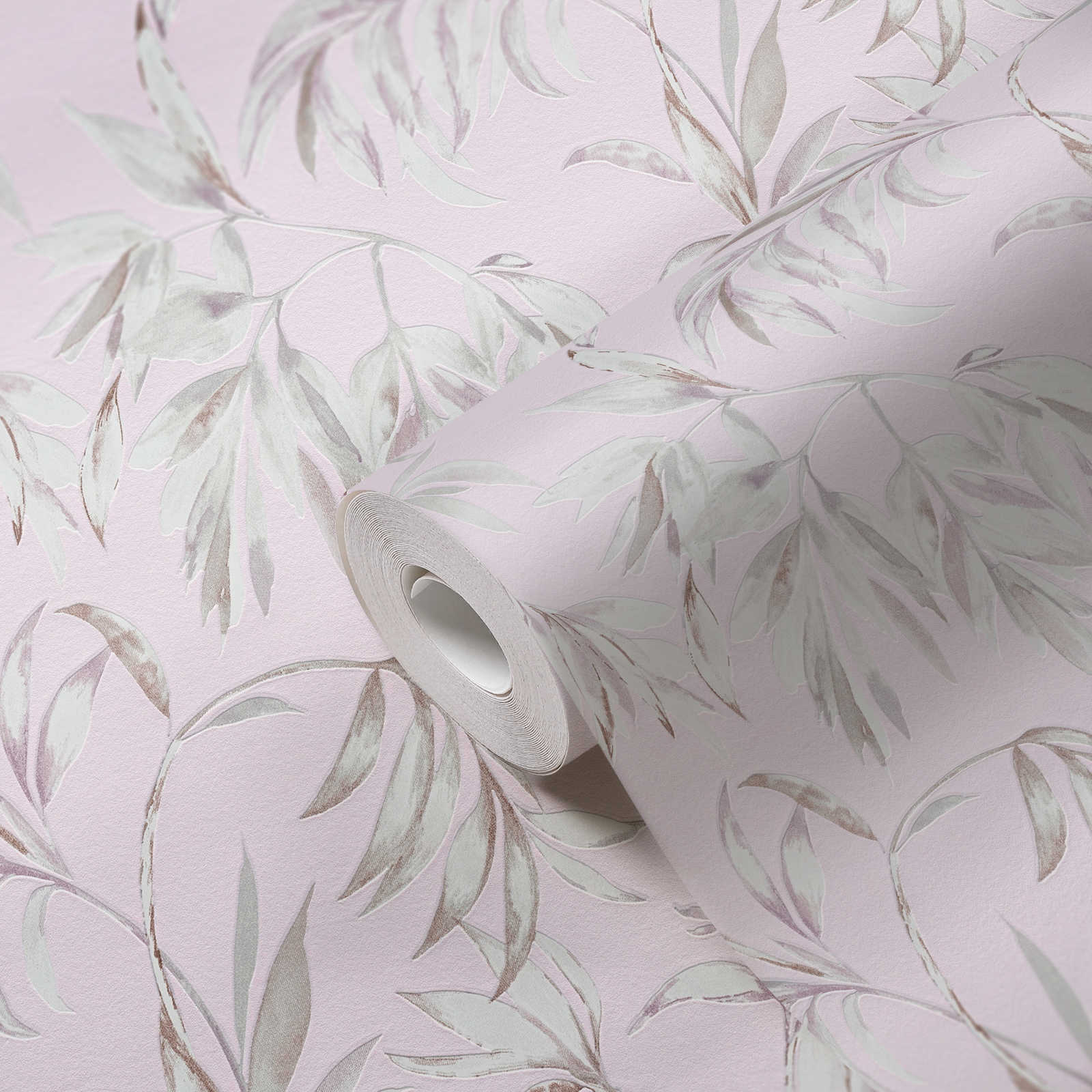             Blätter Tapete Rosa Design im Aquarell Stil – Violett
        
