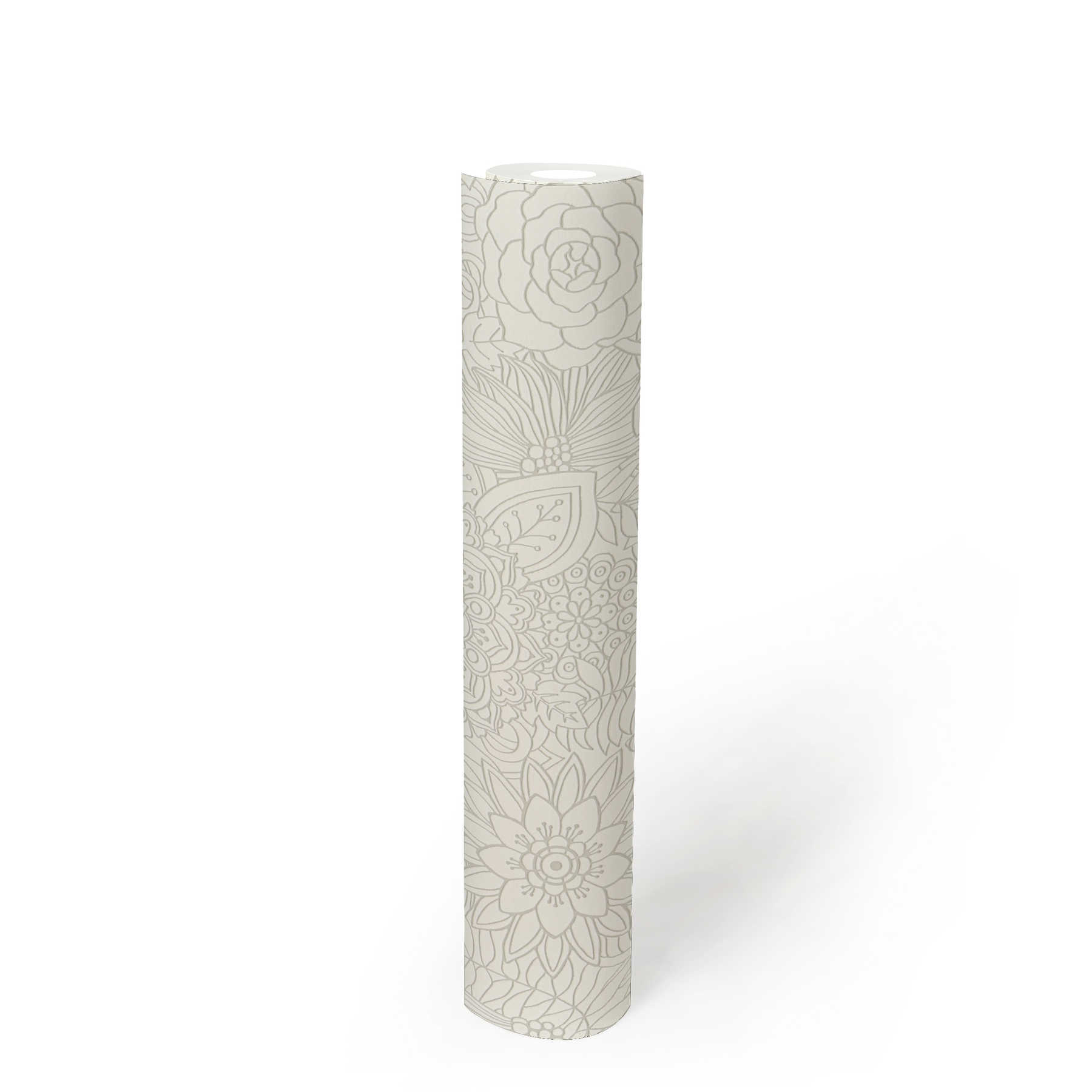             Vliestapete florales Doodle-Design, matt & glänzend – Weiß,
        