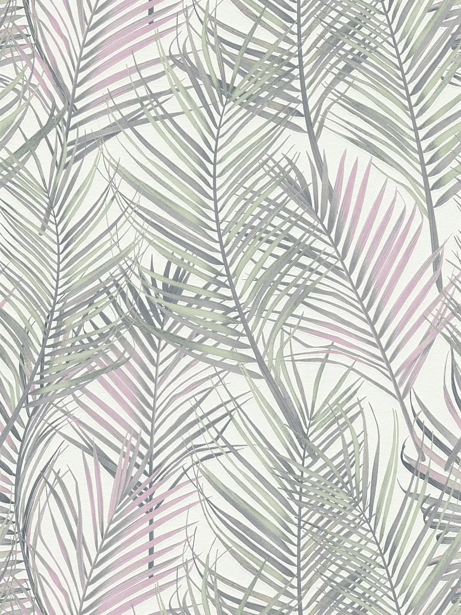 Palmenblätter Vliestapete in matt – Grau, Grün, Weiß
