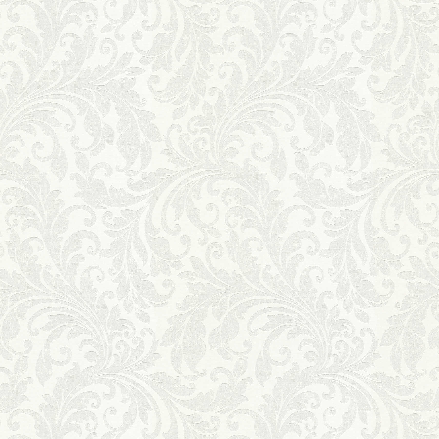         Ton-in-Ton Mustertapete florale Ornamente – Grau, Weiß
    