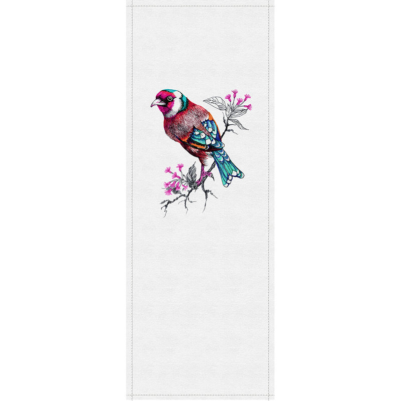         Spring panels 3 - Fotopaneel mit bunter Vogel Zeichnung- Gerippter Struktur – Grau, Türkis | Premium Glattvlies
    