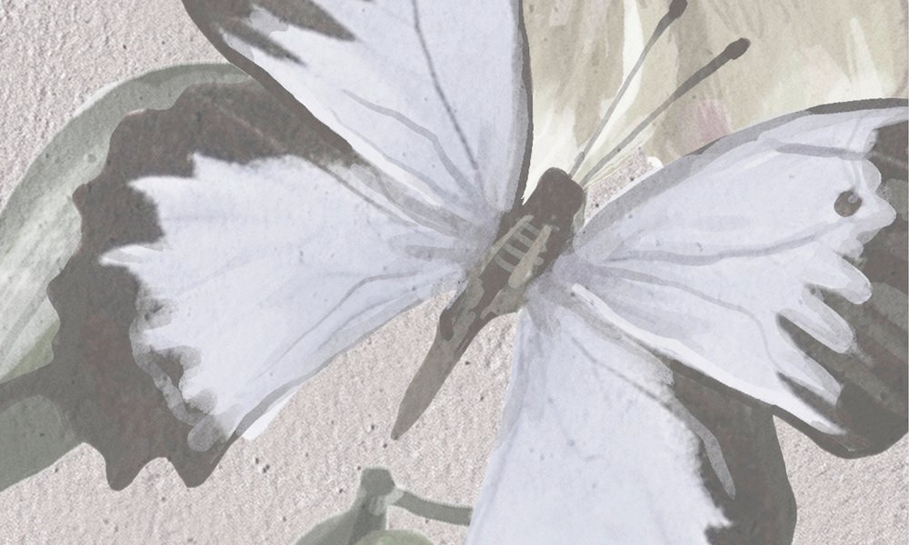             Florale Dschungel Fototapete gezeichnet – Grau, Weiß
        