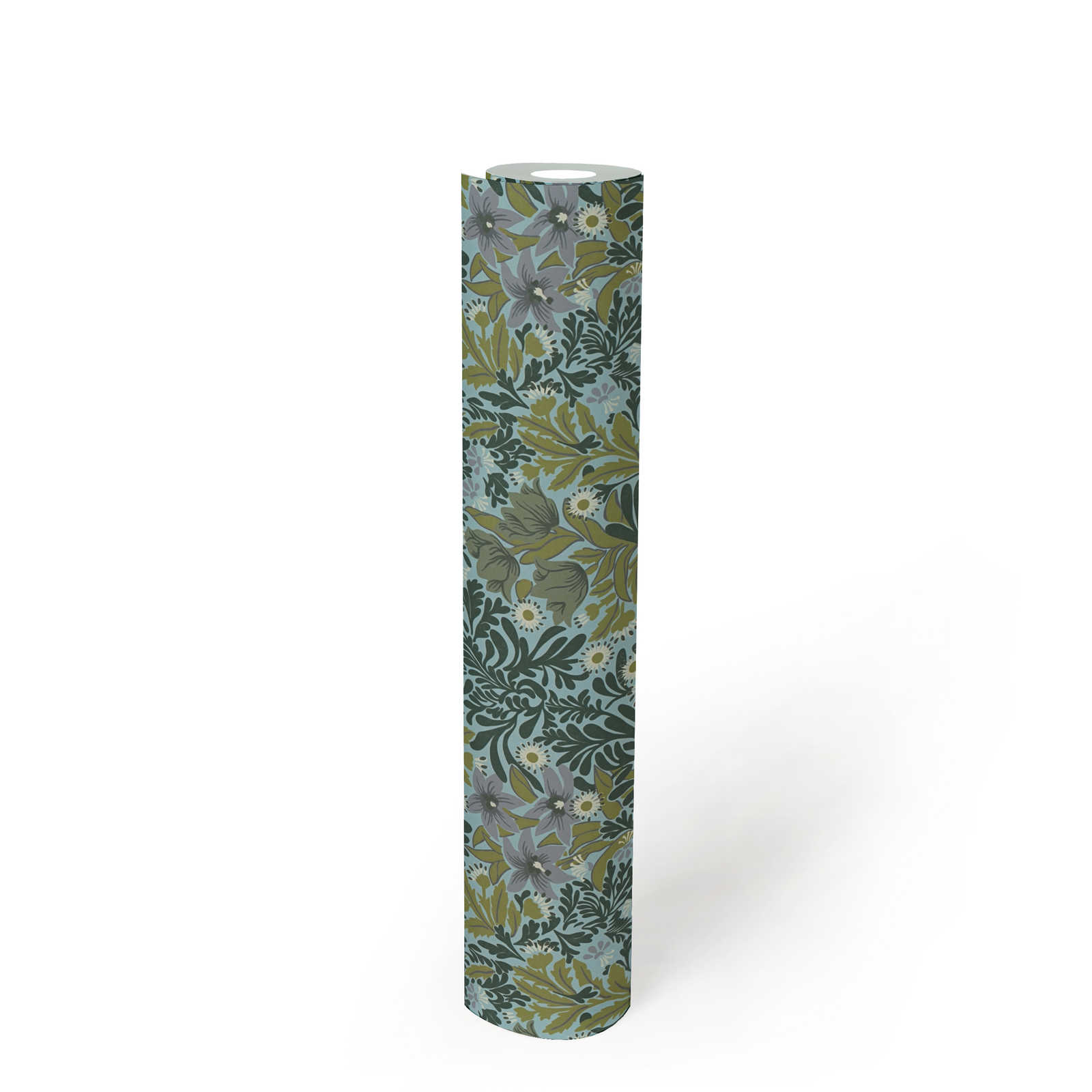             Natürliche Tapete mit verschiedenen Blüten und Sträuchern – Grün, Blau, Schwarz
        