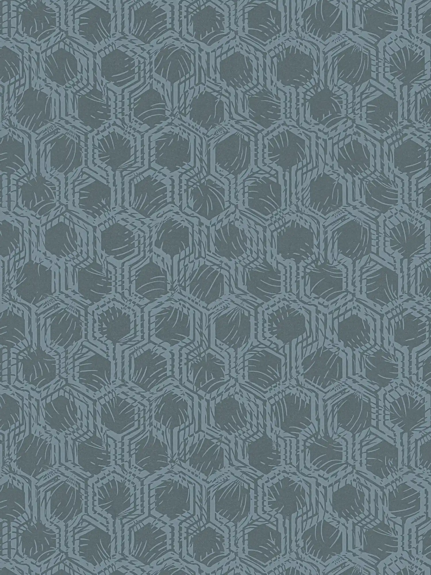         Mustertapete mit Hexagon Muster im Ethno Stil – Blau, Metallic
    