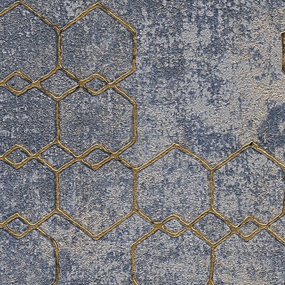             Tapete modernes Design Gold & Beton Effekt – Blau, Gold, Grau
        