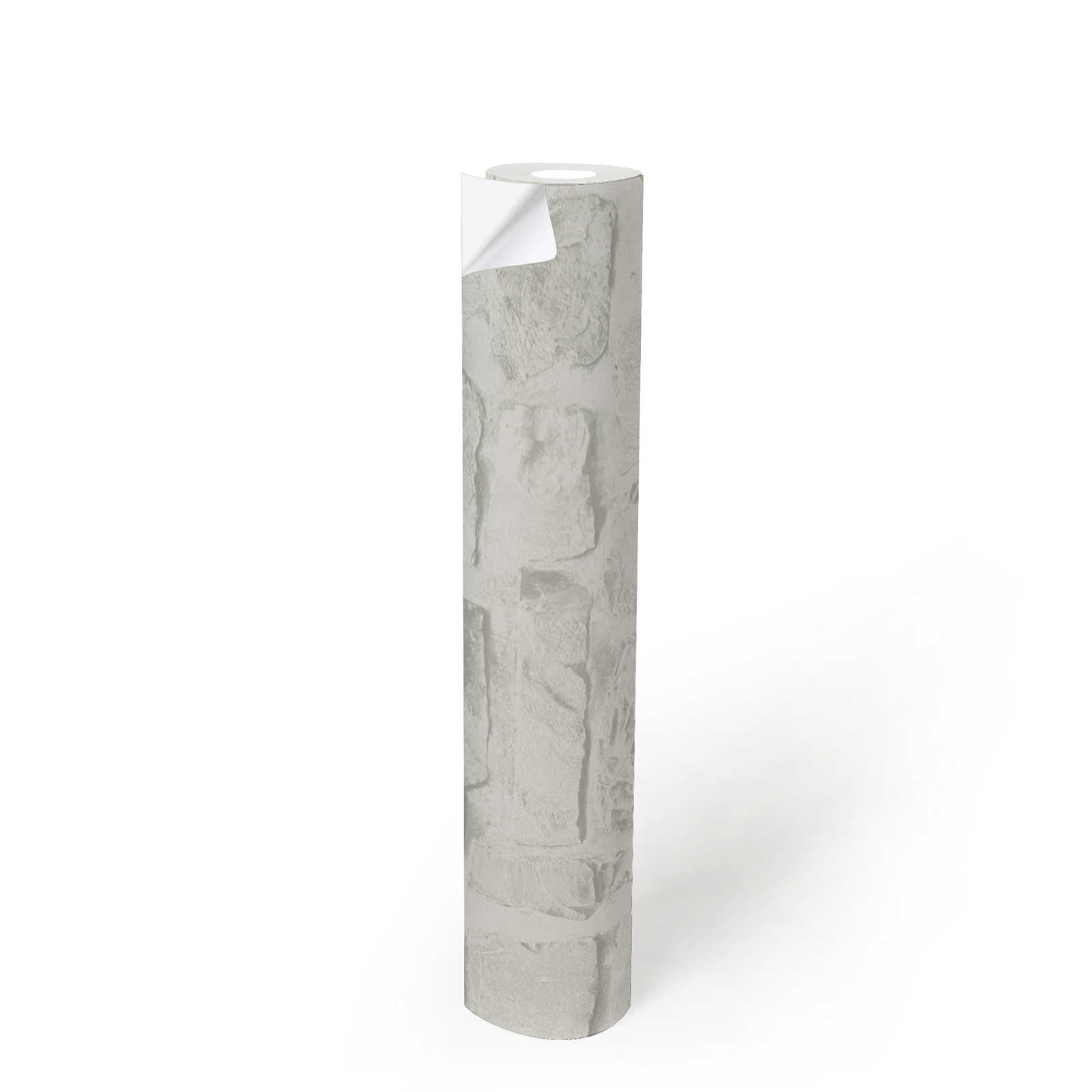             Selbstklebende Tapete | Weiße Steinoptik mit 3D Optik – Weiß, Grau
        
