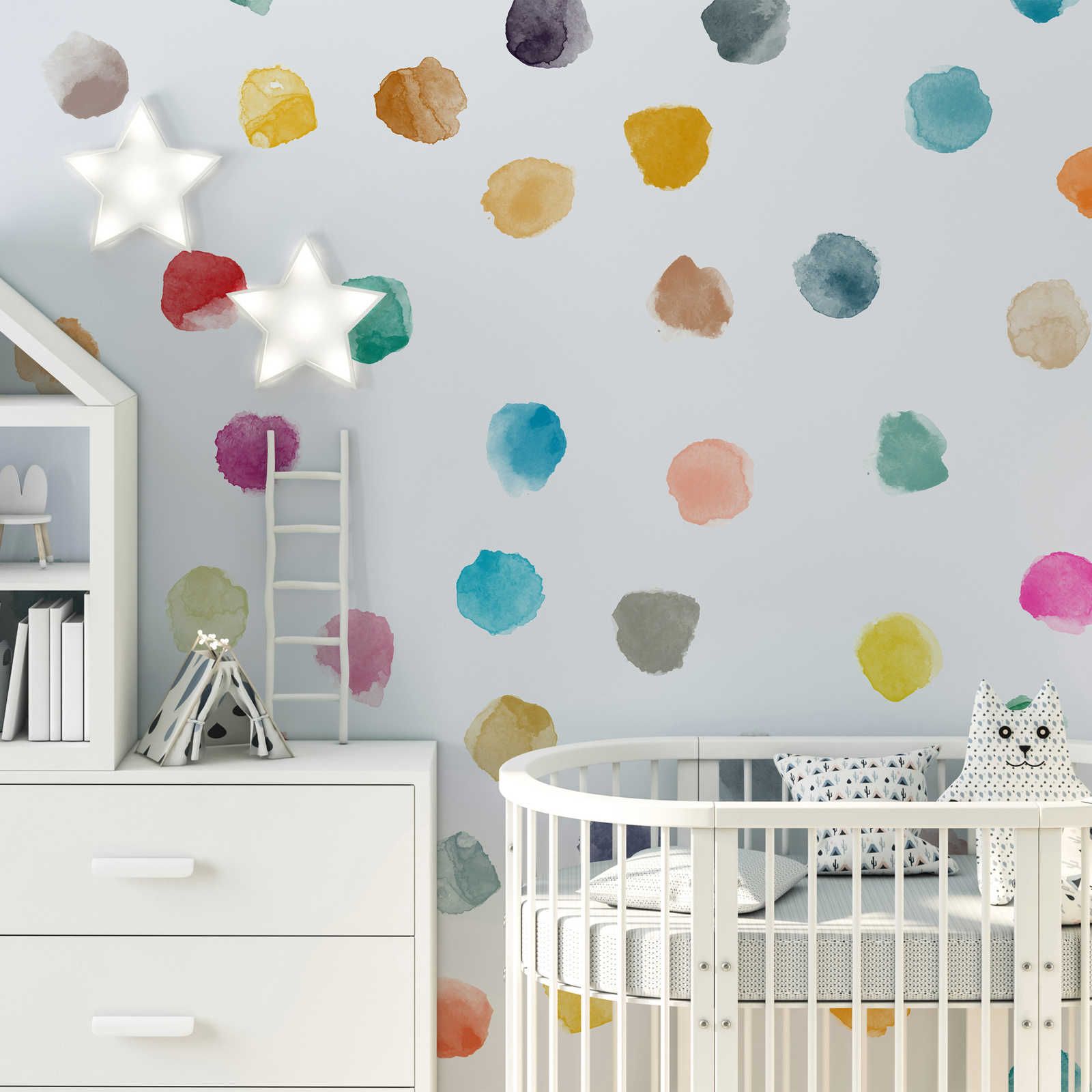 Fototapete fürs Kinderzimmer mit bunten Punkten – Glattes & perlmutt-schimmerndes Vlies
