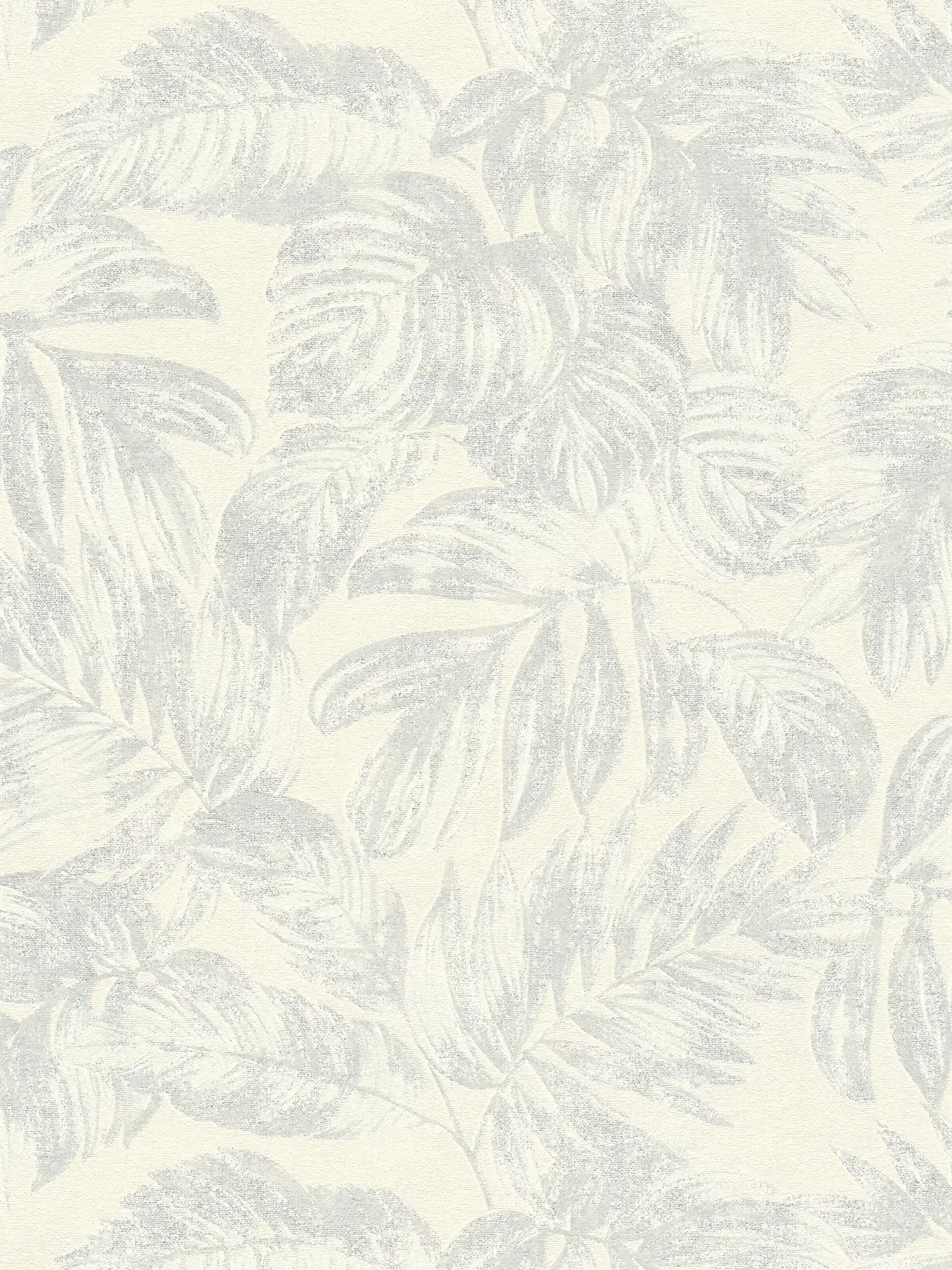 Vliestapete mit Dschungelblätter Muster in sanften Farben – Weiß, Silber
