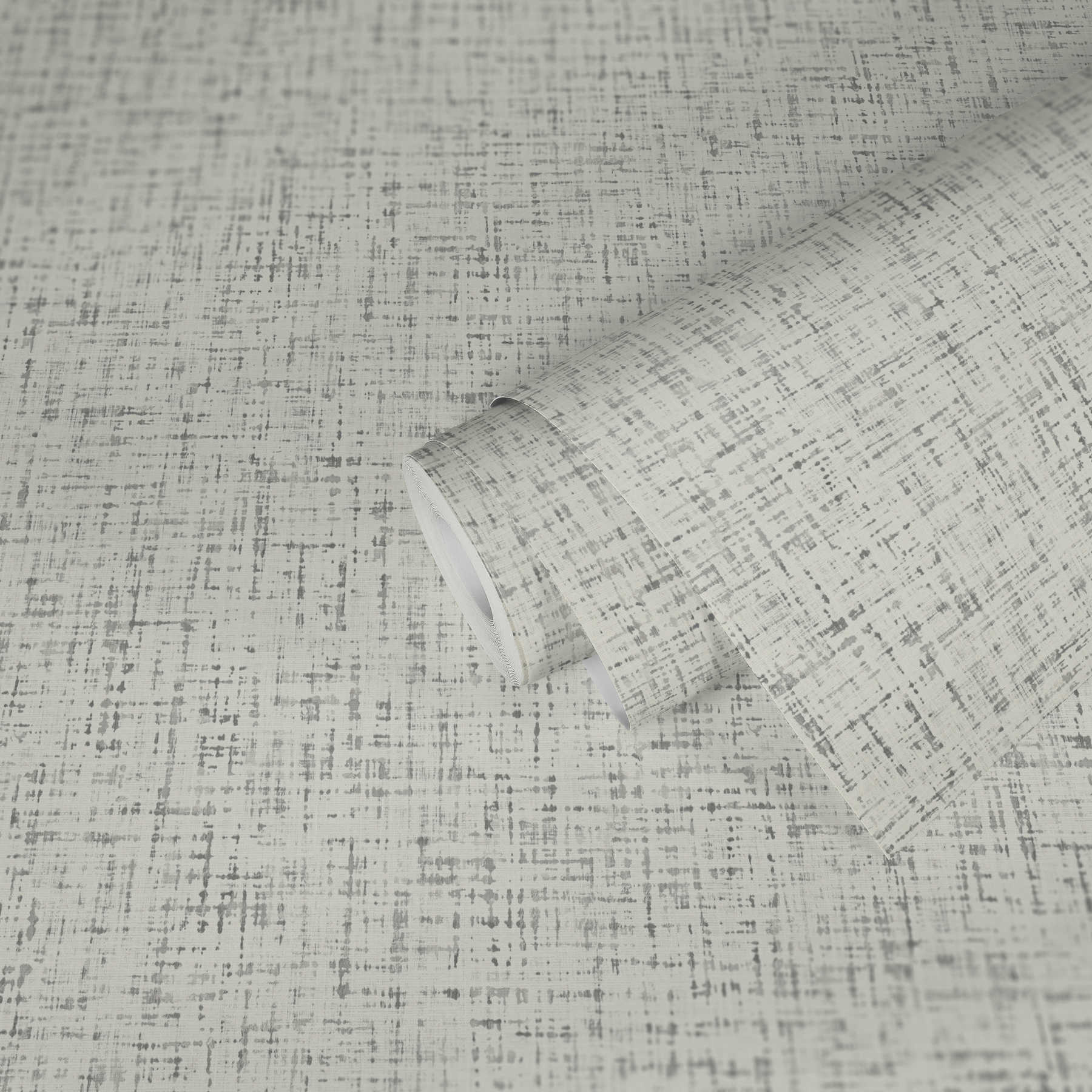             Vliestapete meliert Textil-Optik Tweed Design – Weiß, Grau
        