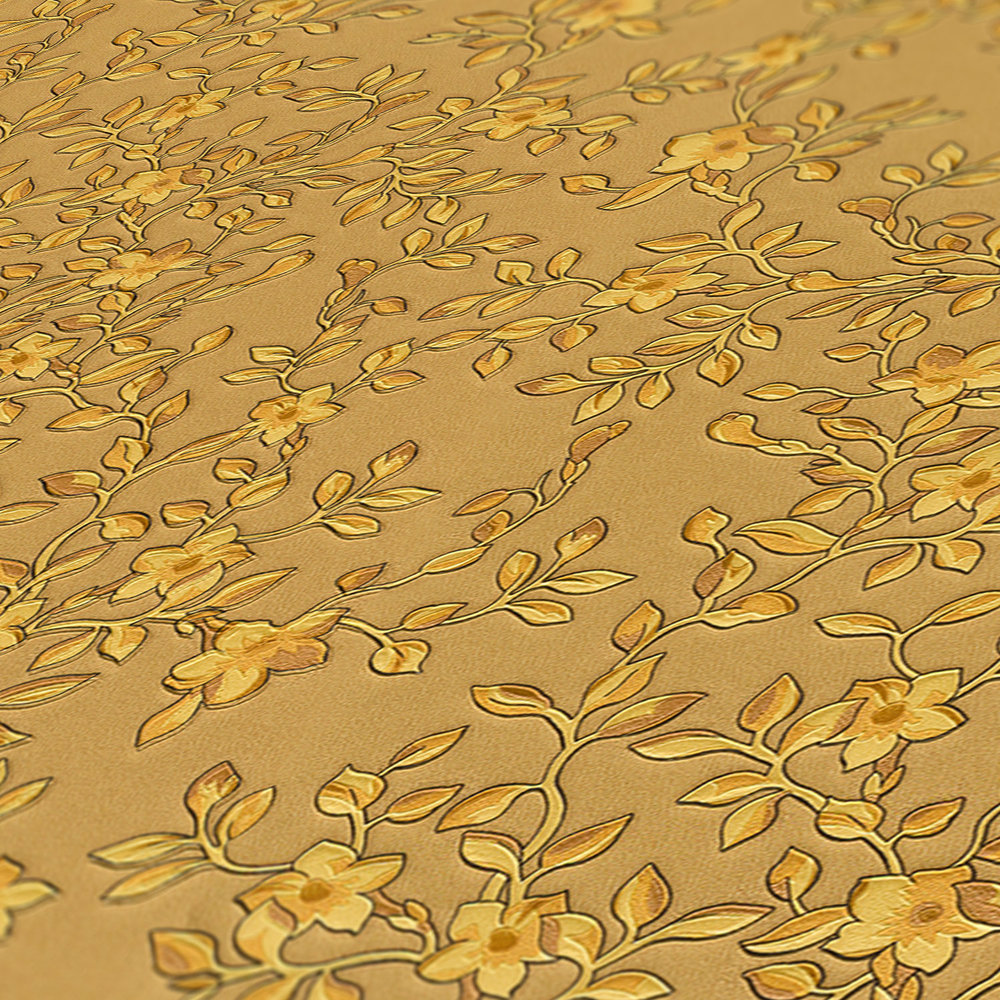             Goldene Blumentapete von VERSACE mit Metallic Farbe
        