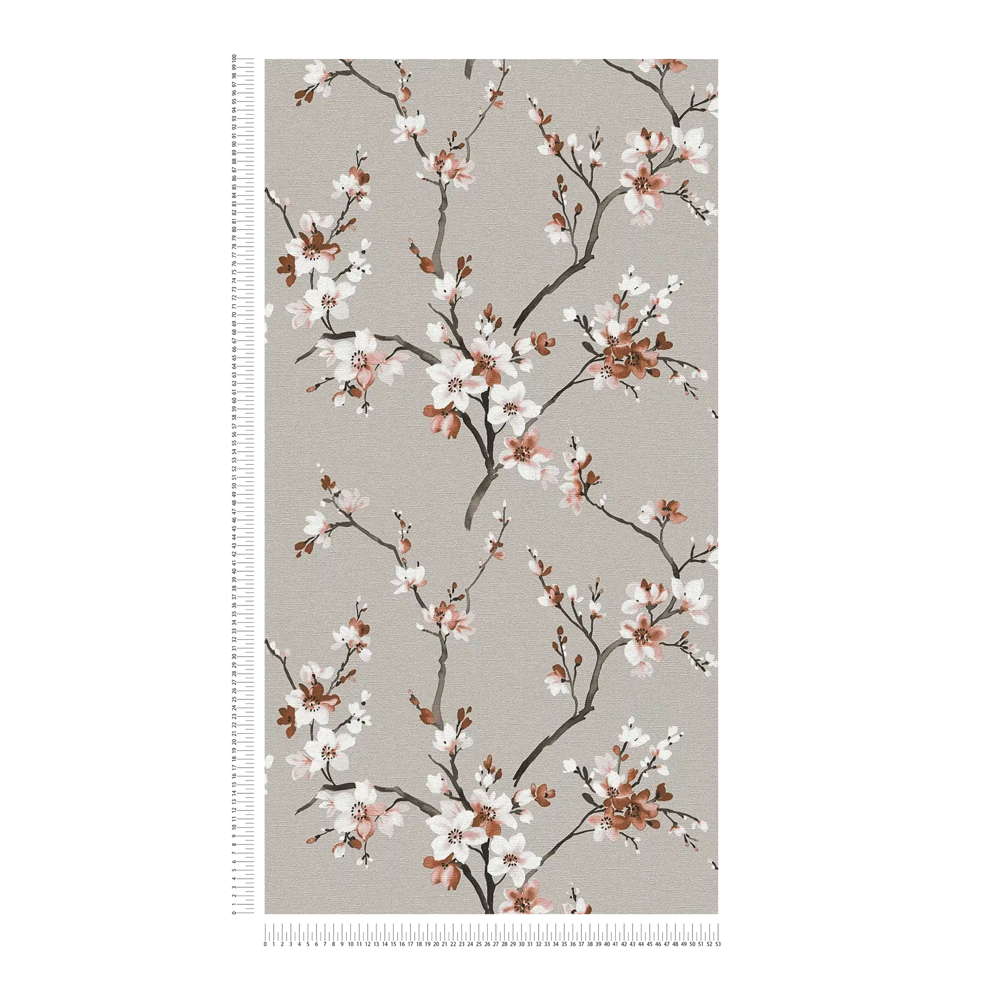             Blumentapete Grau mit braunen Aquarell Blüten
        