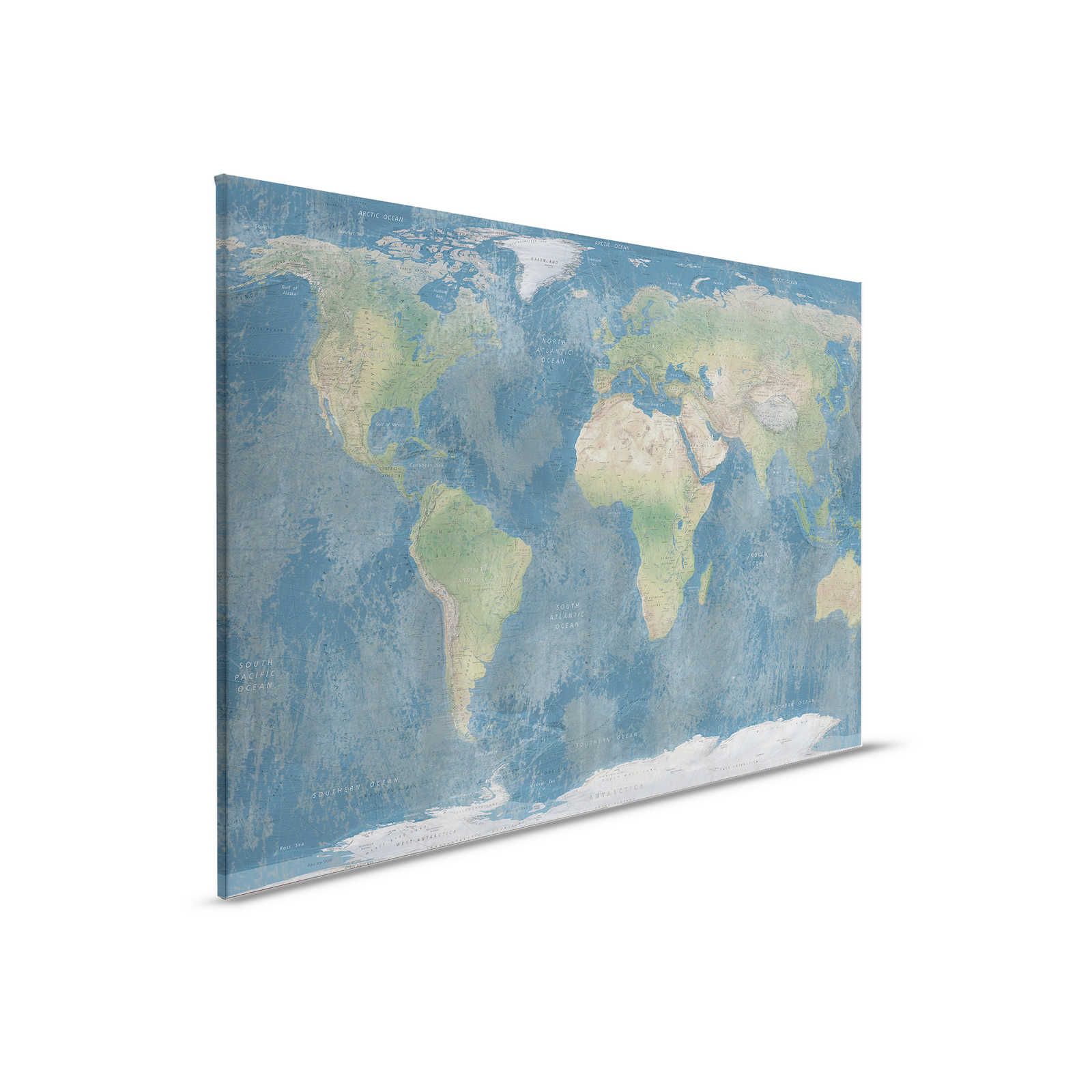Leinwandbild Weltkarte in natürlicher Farbgebung – 0,90 m x 0,60 m
