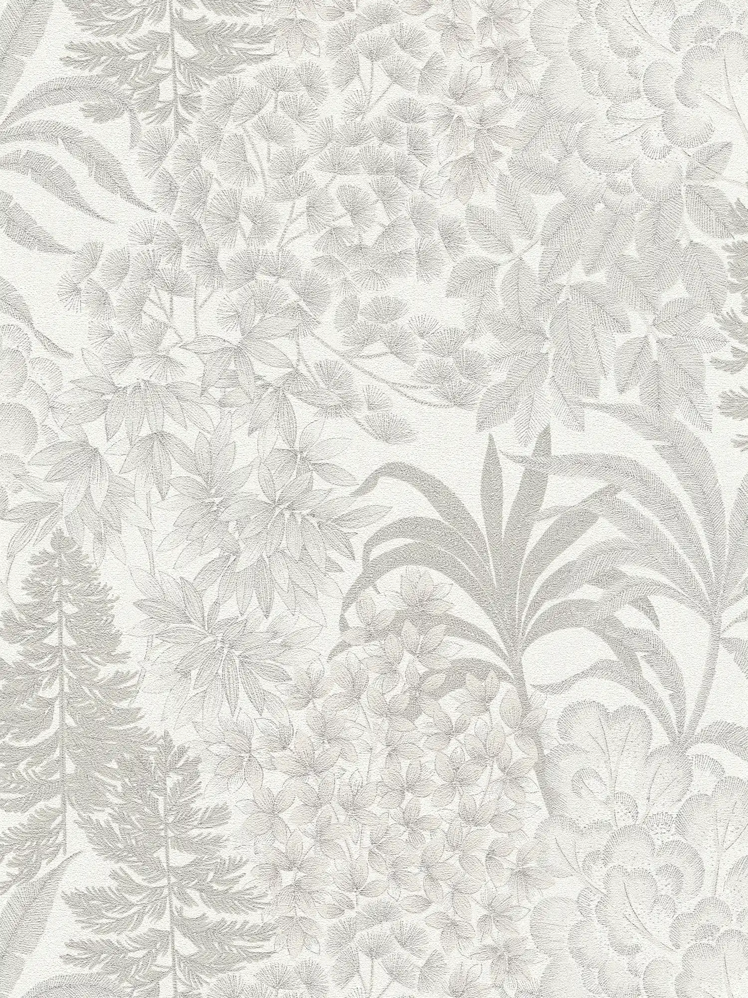 Leicht glänzende Blumentapete in dezenter Farbe – Weiß, Grau, Silber
