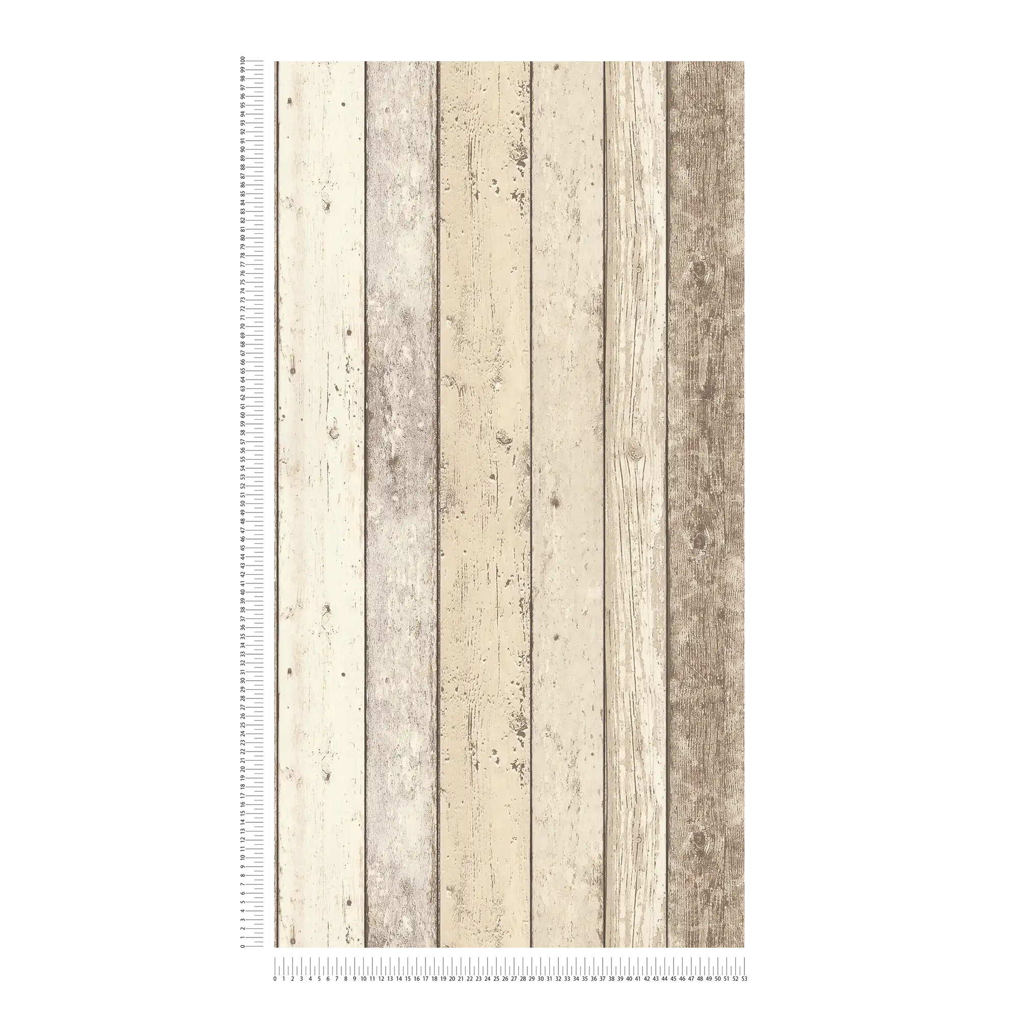             Rustikale Bretter-Tapete mit Holzbrettern im Used-Look – Beige, Braun, Weiß
        