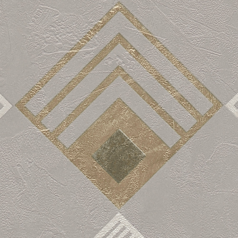             Vliestapete Art Déco Muster, Metallic-Effekt – Grau, Beige, Weiß
        