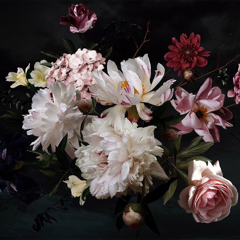 Fototapete Blumenstrauß – Weiß, Rosa, Schwarz
