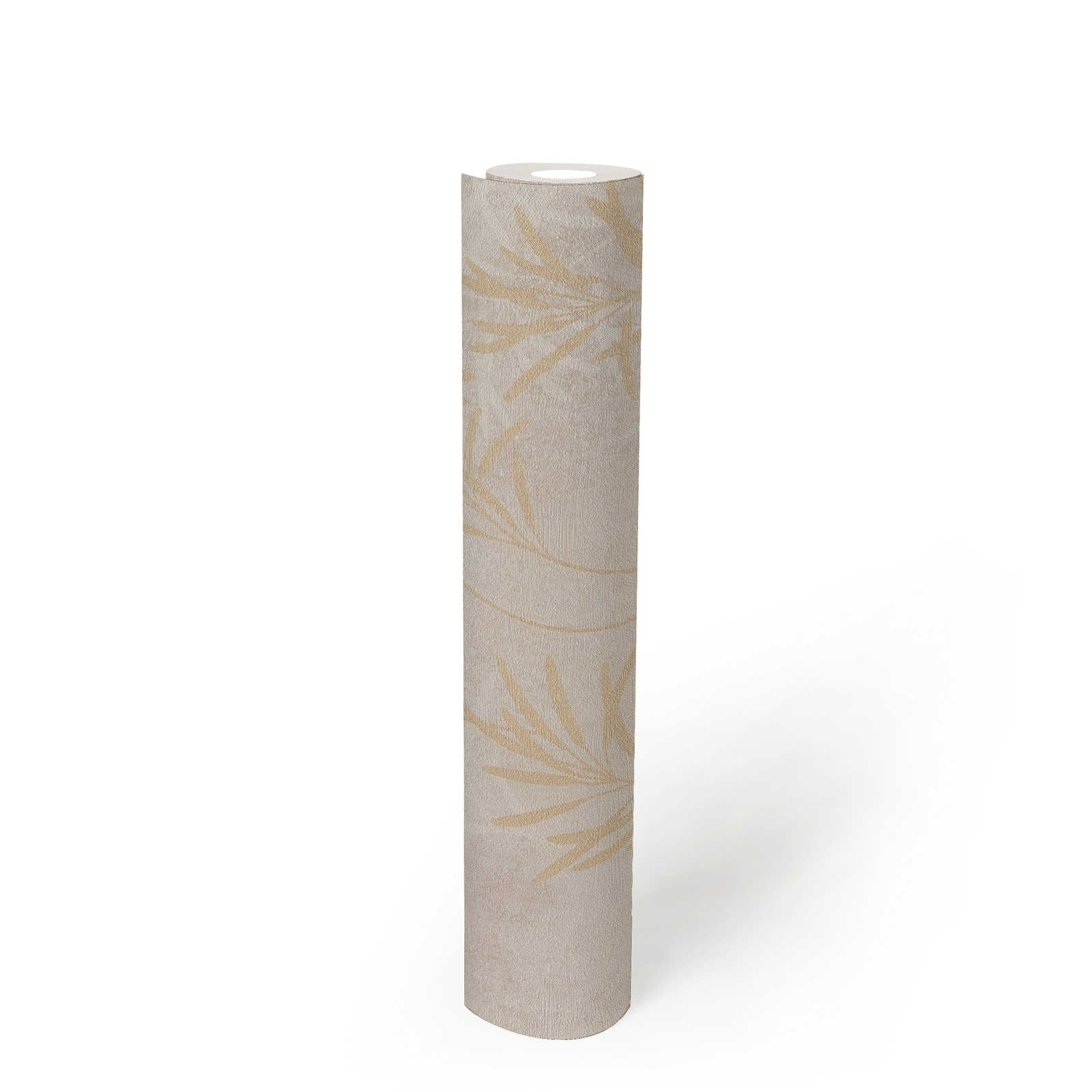             Vliestapete mit floralem Palmen-Muster – Creme, Grau, Gold
        