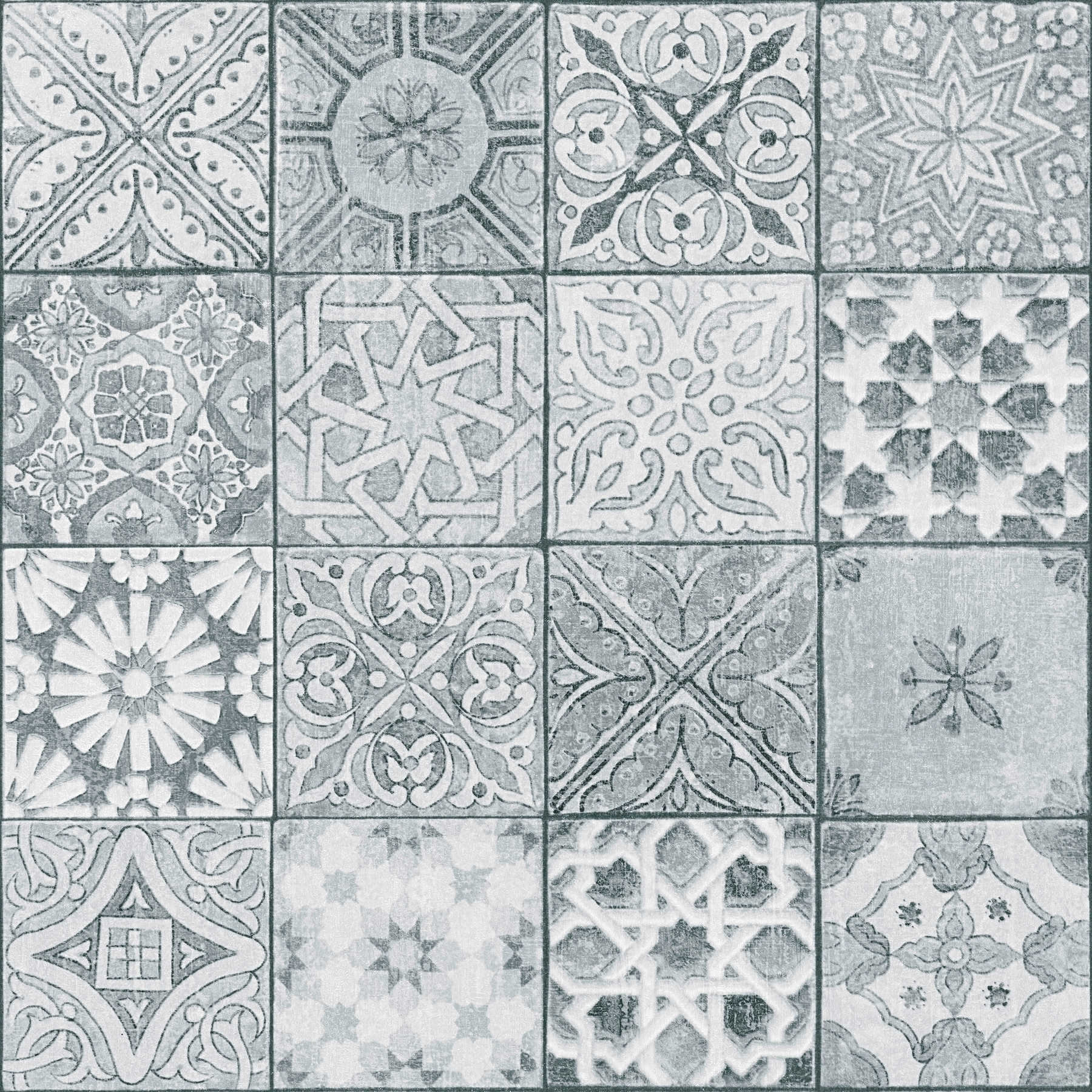         Fliesen-Tapete Mosaik Optik – Grau, Weiß, Schwarz
    