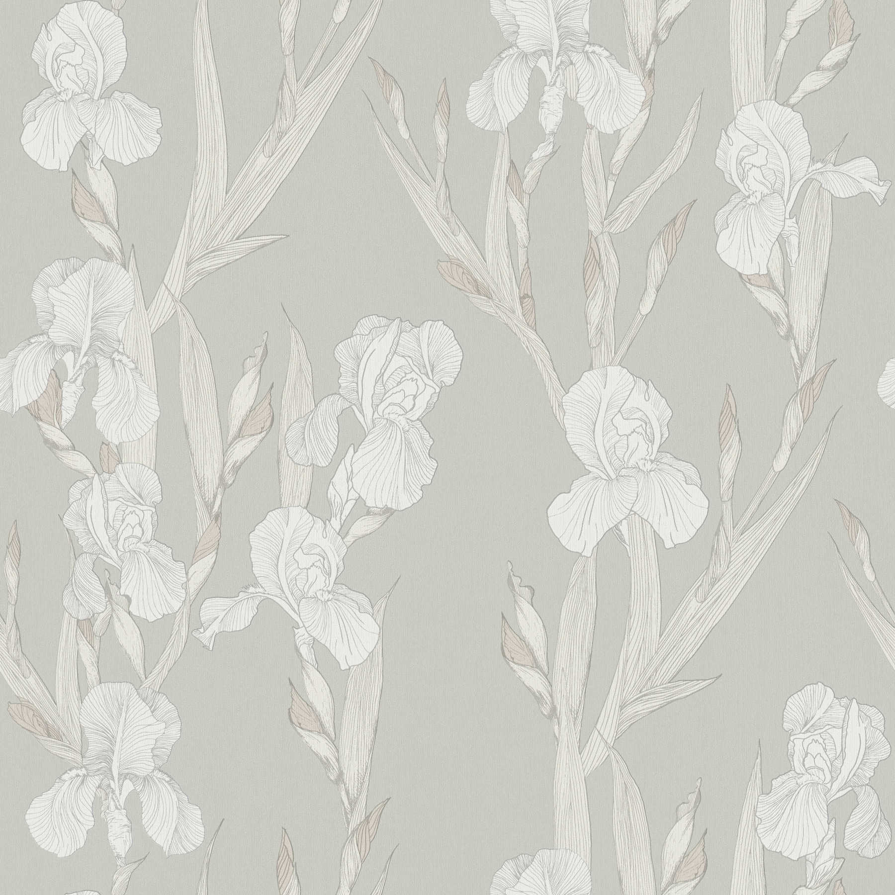Blumentapete stilisiert, Blütenranken & modernes Design – Grau, Weiß
