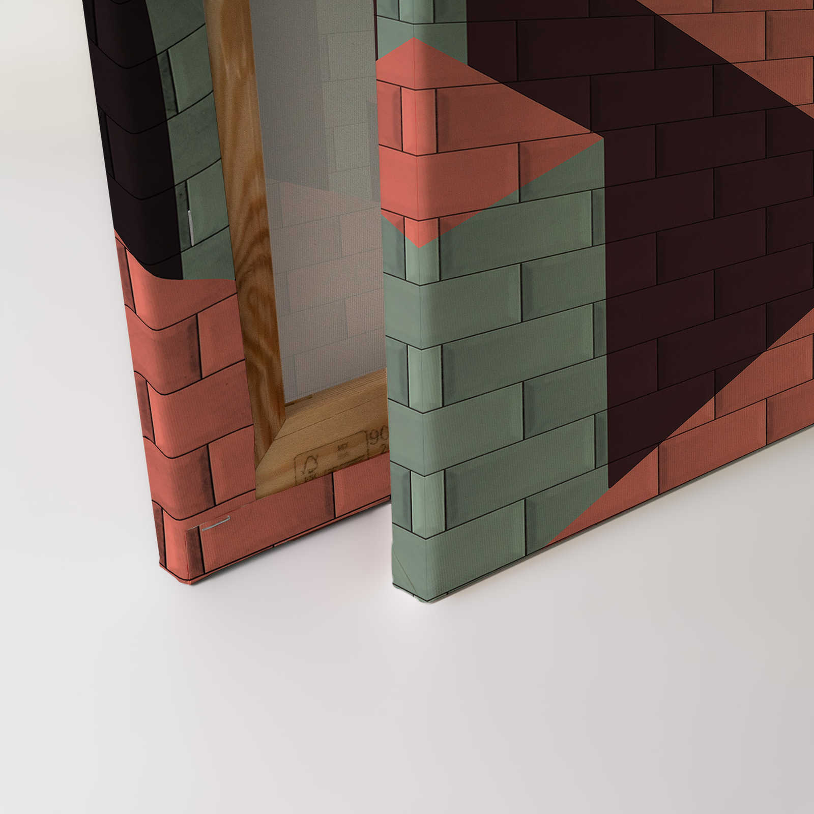             Leinwandbild Ziegelsteinmauer mit Block-Bemalung | rot, pink, grün – 0,90 m x 0,60 m
        