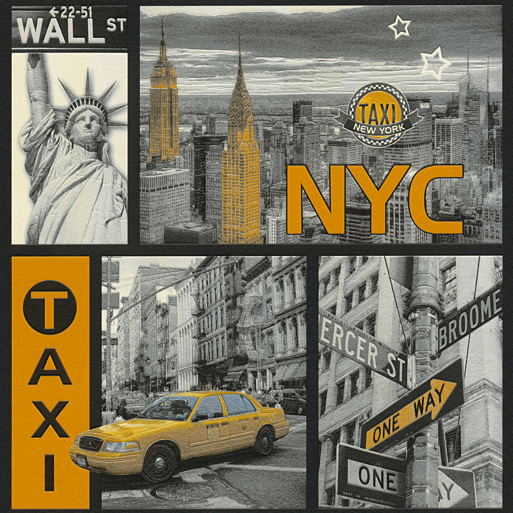         Tapete New York Skyline mit Glanzeffekt – Schwarz, Gelb
    