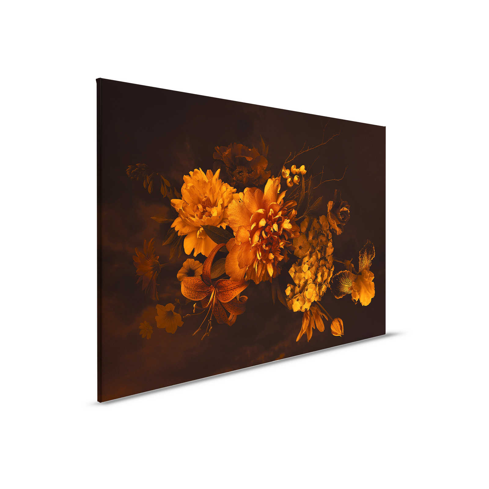         Leinwand mit Botanical-Style Blumenstrauß | orange schwarz – 0,90 m x 0,60 m
    