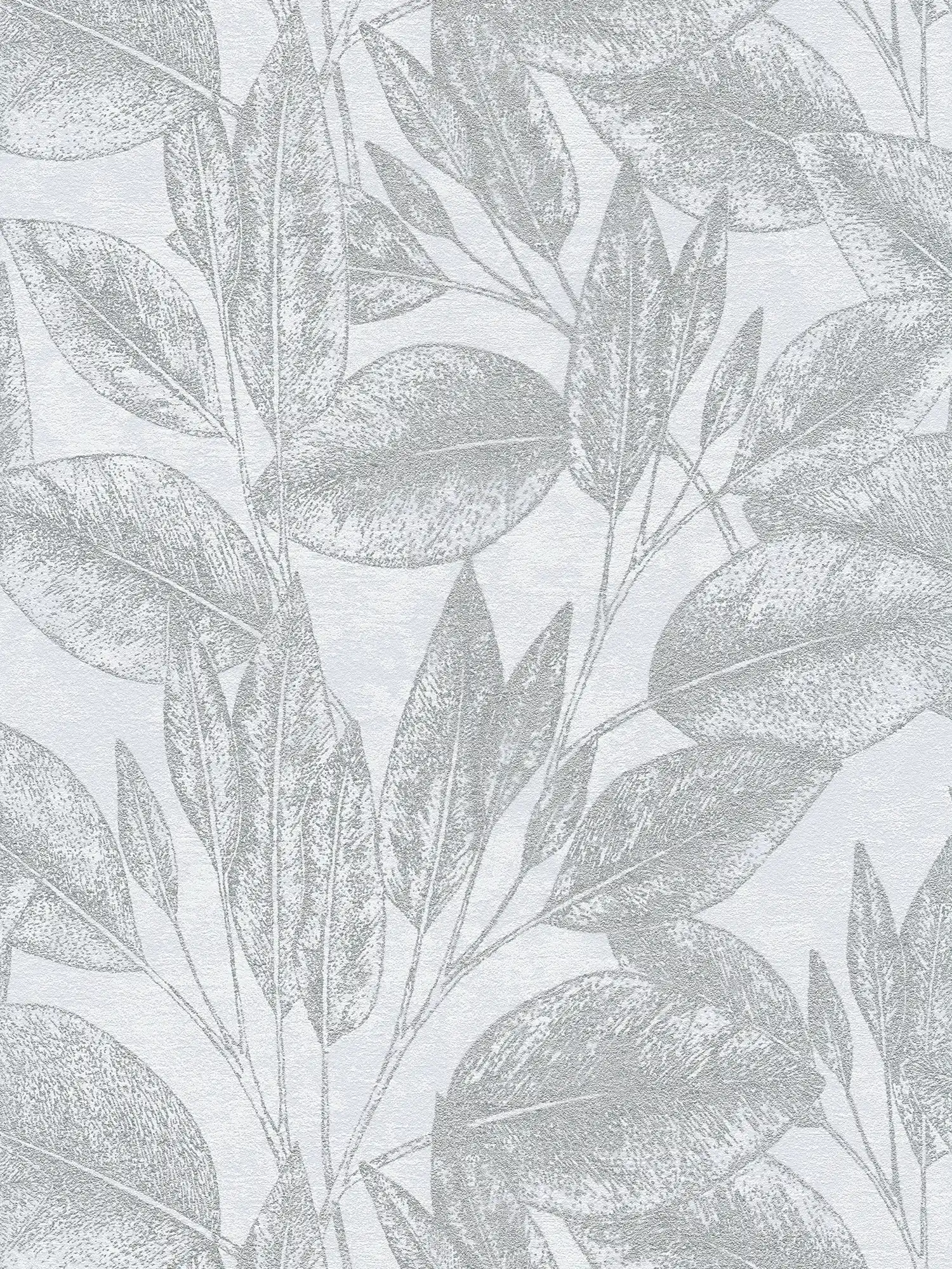Blättermuster Tapete im Vintage Look – Grau, Metallic
