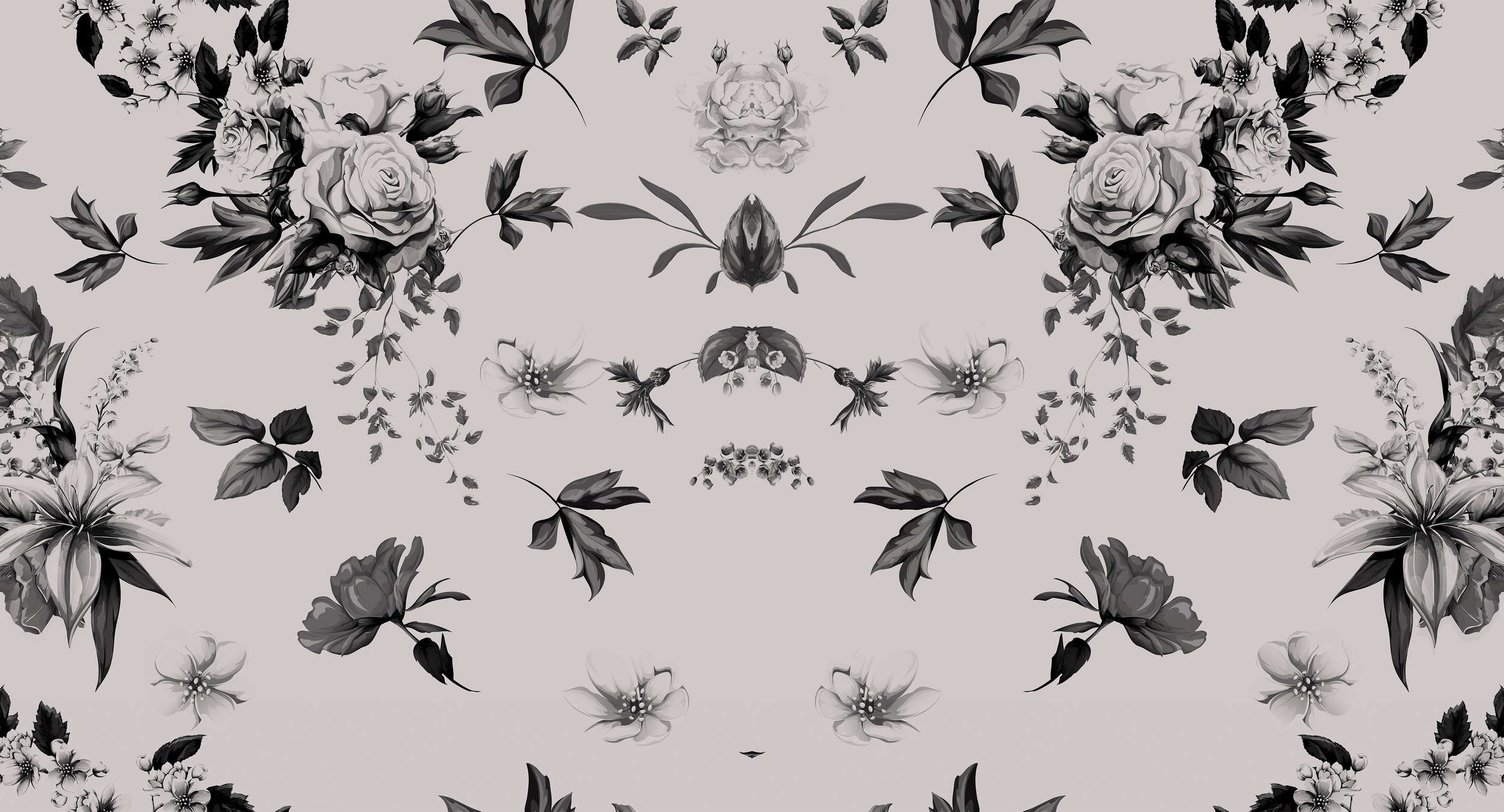             Fototapete Rosen & Blumen Design gespiegelt – Grau, Schwarz
        