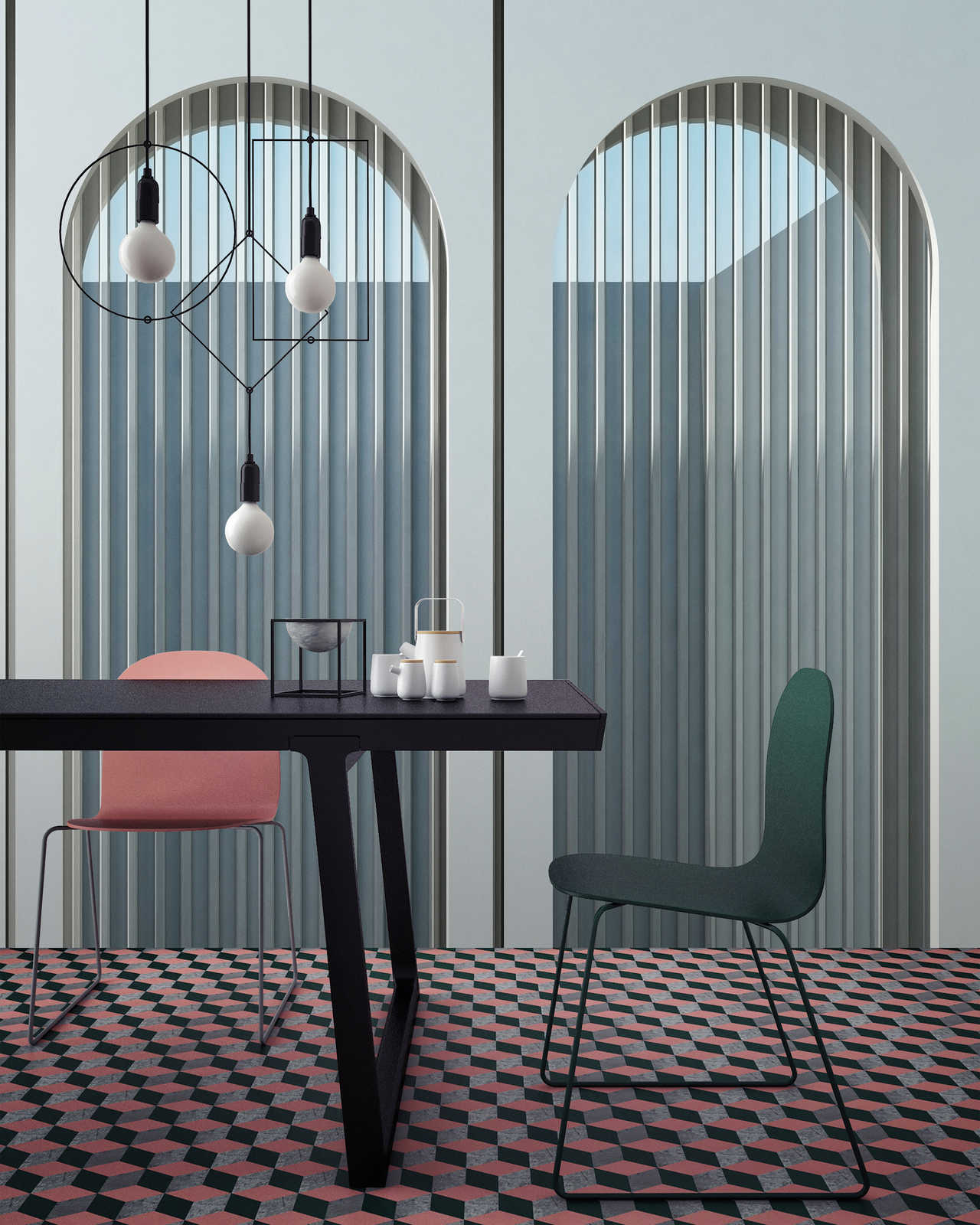             Escape Room 1 – Fototapete moderne Architektur Blau & Grau
        