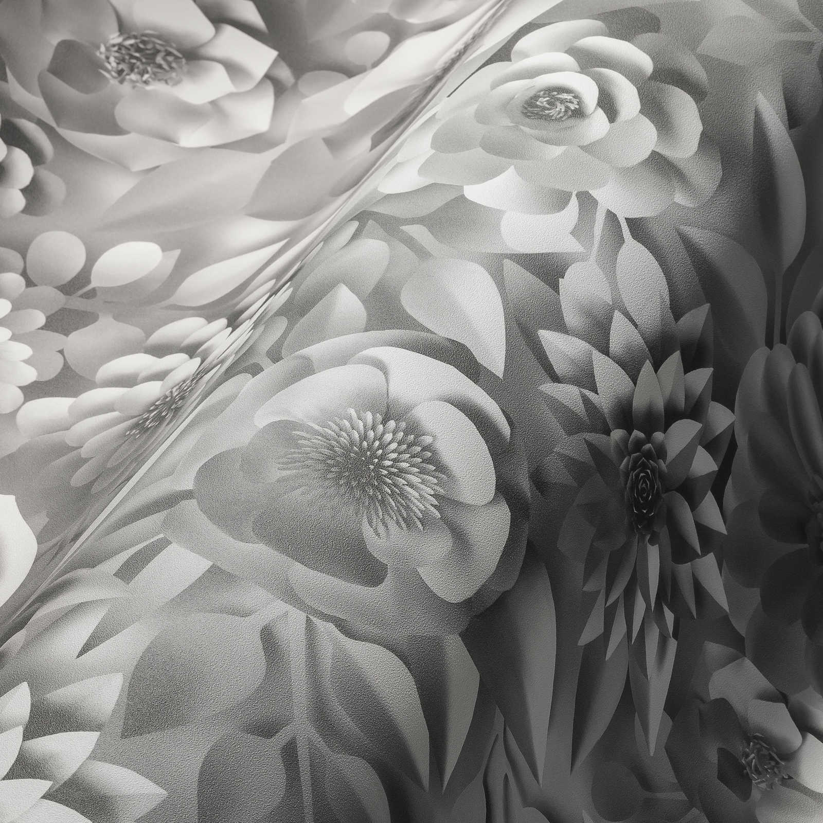             3D Tapete mit Papierblumen, Grafik Blüten-Muster – Weiß
        