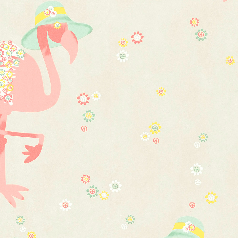             Vliestapete Flamingo & Blumen Muster – Beige, Rosa
        